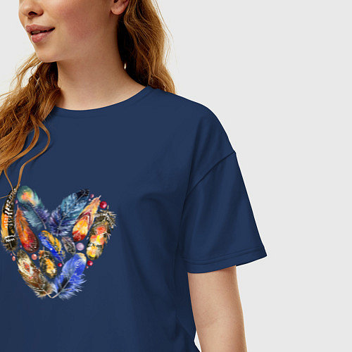 Женская футболка оверсайз Сердце Из Перьев / Тёмно-синий – фото 3
