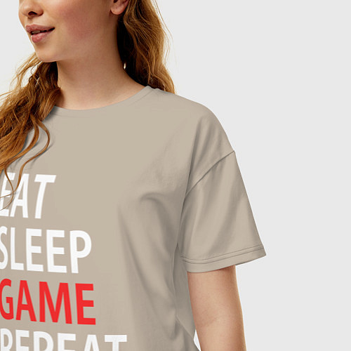 Женская футболка оверсайз Eat sleep game repeat / Миндальный – фото 3