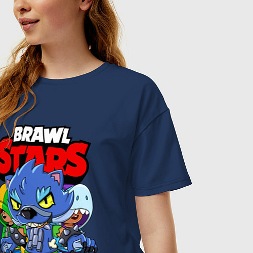 Женская футболка оверсайз BRAWL STARS LEON / Тёмно-синий – фото 3