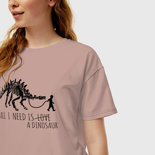 Женская футболка оверсайз All a need is dinosaur / Пыльно-розовый – фото 3