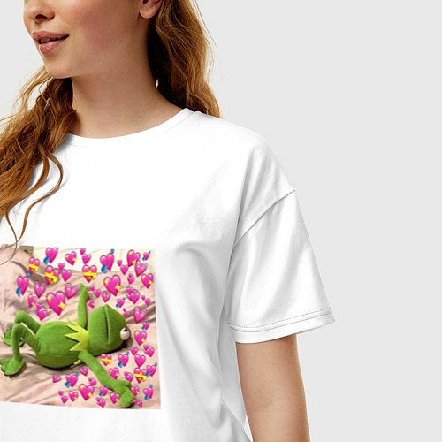 Женская футболка оверсайз Кермит и сердечки / Белый – фото 3