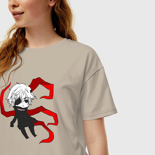 Женская футболка оверсайз Токийский гуль / Миндальный – фото 3