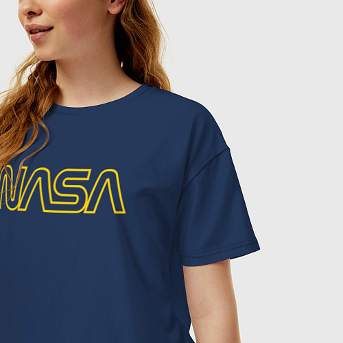 Женская футболка оверсайз NASA Vision Mission and Core Values на спине / Тёмно-синий – фото 3
