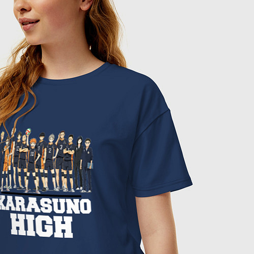 Женская футболка оверсайз Karasuno HIGH / Тёмно-синий – фото 3