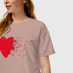 Футболка оверсайз женская Сердце, цвет: пыльно-розовый — фото 2
