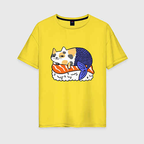 Женская футболка оверсайз Sushi Cat / Желтый – фото 1