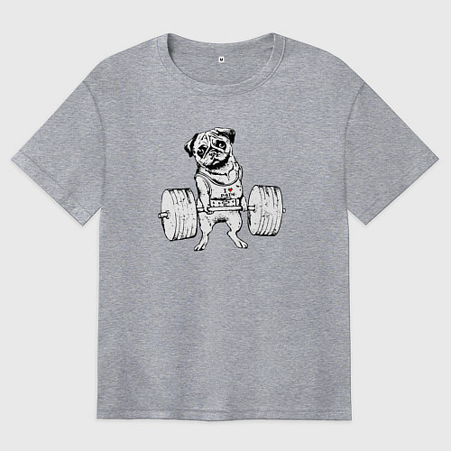Женская футболка оверсайз Мопс пауэрлифтер / Меланж – фото 1