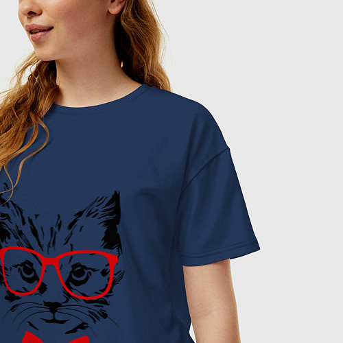Женская футболка оверсайз Cat / Тёмно-синий – фото 3