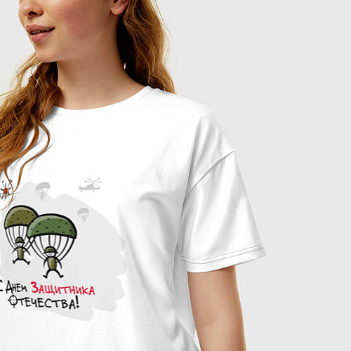 Женская футболка оверсайз С Днем Защитника Отечества / Белый – фото 3