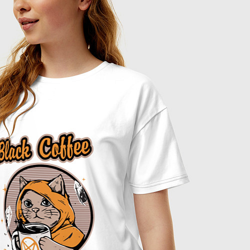 Женская футболка оверсайз Black Coffee Cat / Белый – фото 3