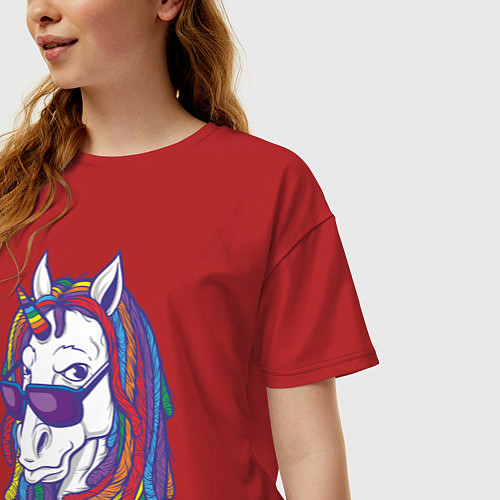 Женская футболка оверсайз Rasta Unicorn / Красный – фото 3