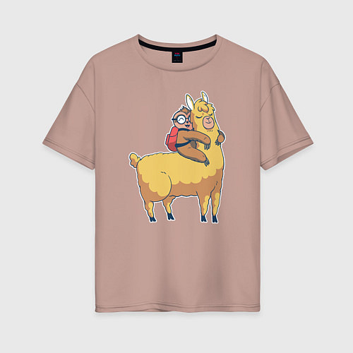 Женская футболка оверсайз Ленивец и лама / Пыльно-розовый – фото 1