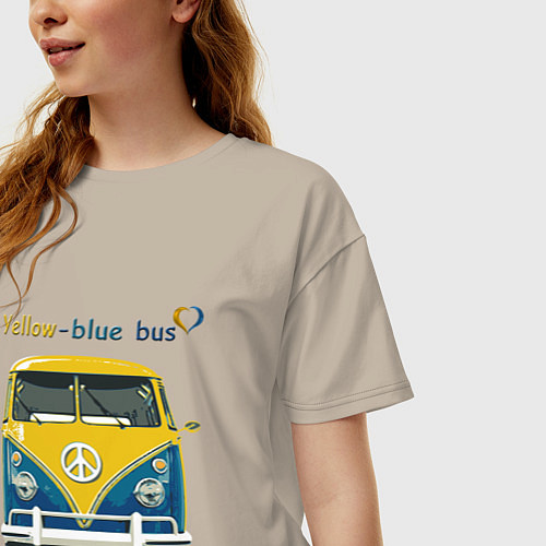 Женская футболка оверсайз Я люблю вас Yellow-blue bus / Миндальный – фото 3