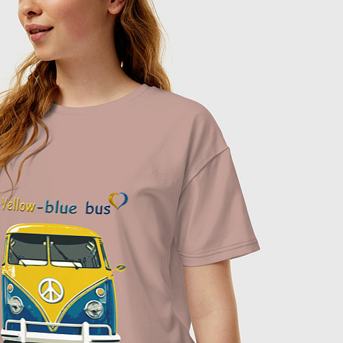 Женская футболка оверсайз Я люблю вас Yellow-blue bus / Пыльно-розовый – фото 3