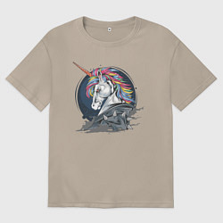 Футболка оверсайз женская Единорог Rock, цвет: миндальный