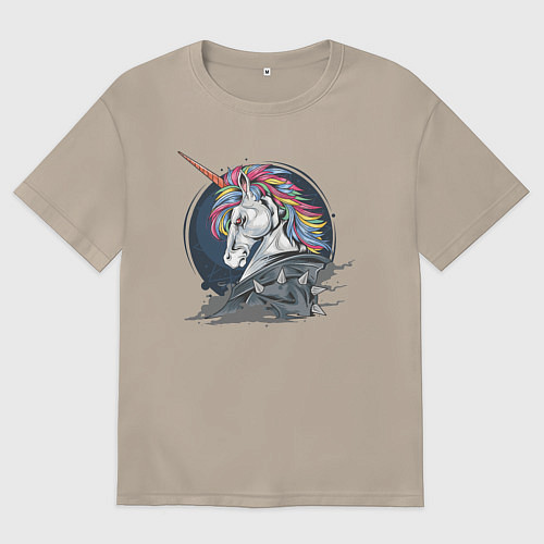 Женская футболка оверсайз Единорог Rock / Миндальный – фото 1