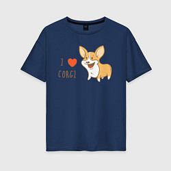 Футболка оверсайз женская I LOVE CORGI, цвет: тёмно-синий