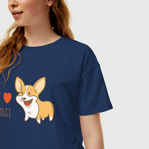 Женская футболка оверсайз I LOVE CORGI / Тёмно-синий – фото 3