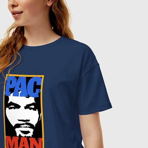 Женская футболка оверсайз Pac Man / Тёмно-синий – фото 3