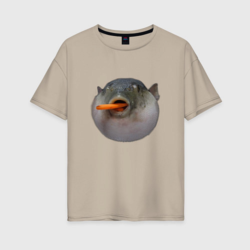 Женская футболка оверсайз Рыба Фугу есть морковь / Миндальный – фото 1