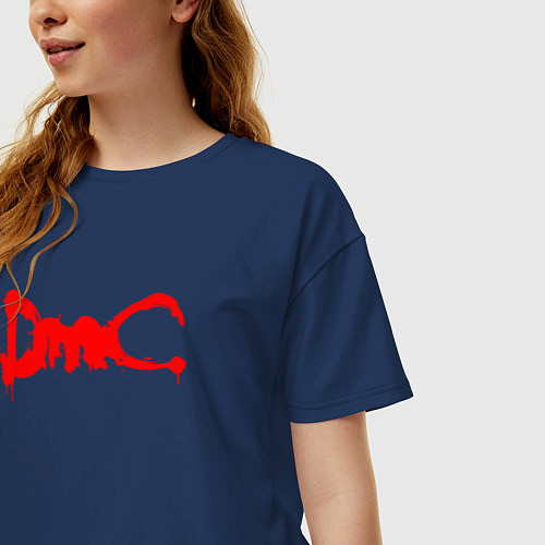 Женская футболка оверсайз DMC НА СПИНЕ / Тёмно-синий – фото 3