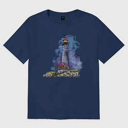 Футболка оверсайз женская Crisp Point Lighthouse, цвет: тёмно-синий