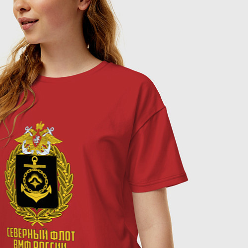 Женская футболка оверсайз Северный флот ВМФ России / Красный – фото 3