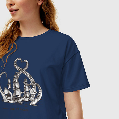 Женская футболка оверсайз Морской монстр Кракен, Kraken / Тёмно-синий – фото 3