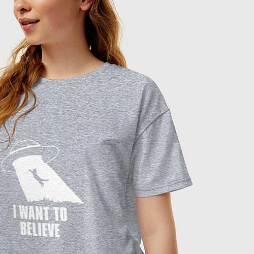 Женская футболка оверсайз I want to believe кот / Меланж – фото 3