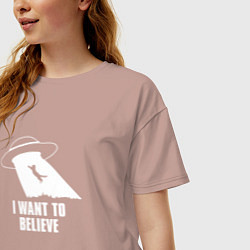 Футболка оверсайз женская I want to believe кот, цвет: пыльно-розовый — фото 2