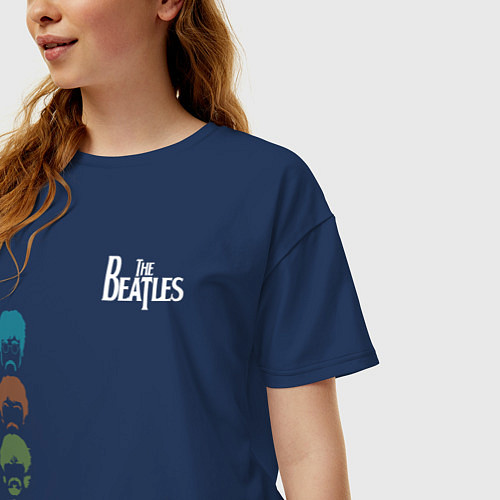 Женская футболка оверсайз Beatles / Тёмно-синий – фото 3