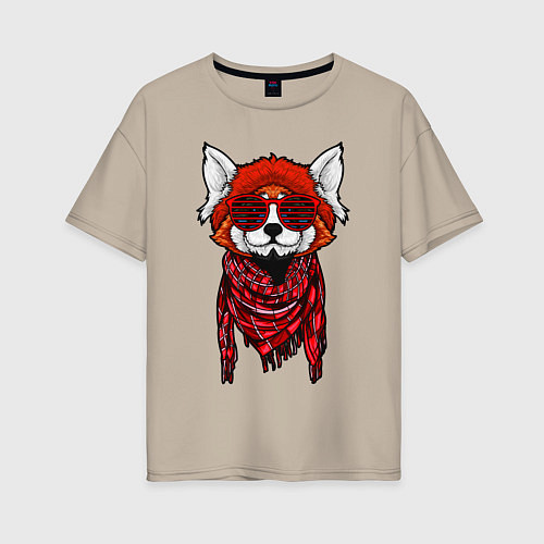 Женская футболка оверсайз Красная панда / Миндальный – фото 1