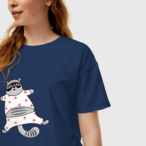 Женская футболка оверсайз Мартовский кот / Тёмно-синий – фото 3