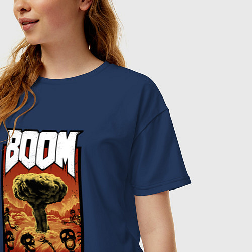Женская футболка оверсайз DOOM BOOM / Тёмно-синий – фото 3