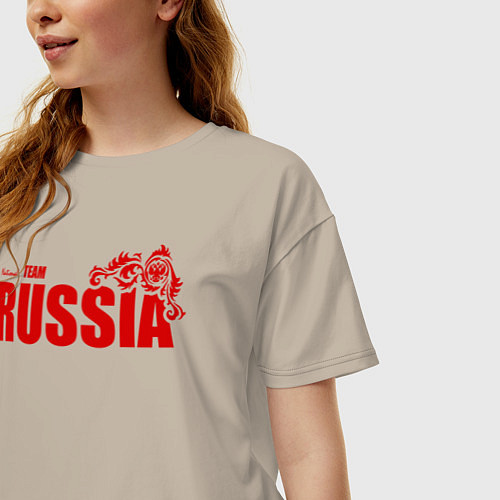 Женская футболка оверсайз Russia / Миндальный – фото 3
