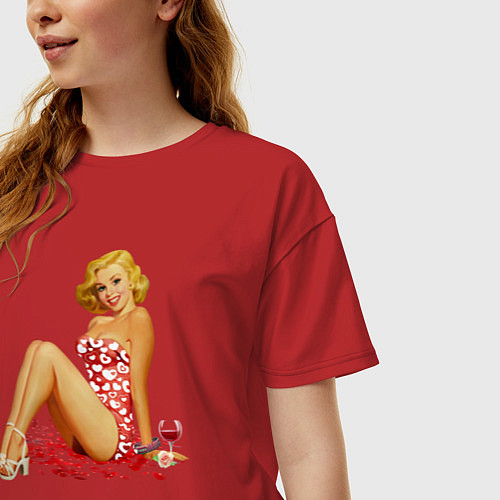 Женская футболка оверсайз Retro PinUp Girl / Красный – фото 3