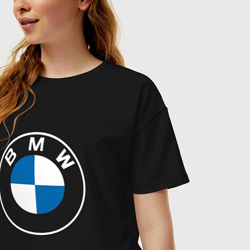 Женская футболка оверсайз BMW LOGO 2020 / Черный – фото 3