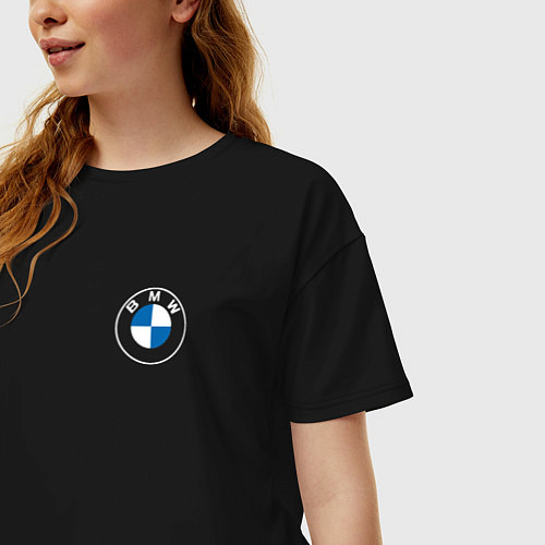 Женская футболка оверсайз BMW LOGO 2020 / Черный – фото 3