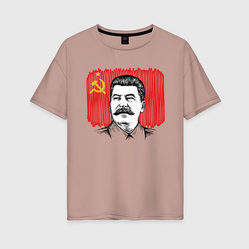 Женская футболка оверсайз Сталин и флаг СССР / Пыльно-розовый – фото 1