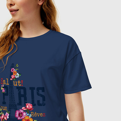 Женская футболка оверсайз Париж / Тёмно-синий – фото 3