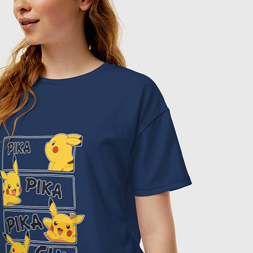 Женская футболка оверсайз Pikachu / Тёмно-синий – фото 3