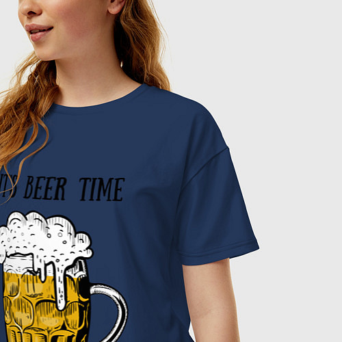 Женская футболка оверсайз It's beer time / Тёмно-синий – фото 3