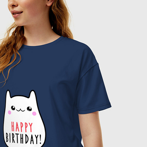 Женская футболка оверсайз С днем рождения! / Тёмно-синий – фото 3