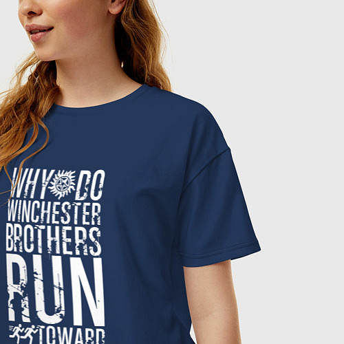 Женская футболка оверсайз Winchester Brothers / Тёмно-синий – фото 3