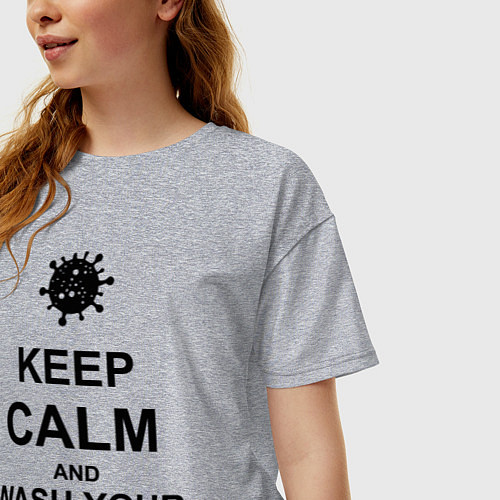 Женская футболка оверсайз Keep Calm & Wash Hands / Меланж – фото 3