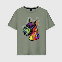 Футболка оверсайз женская Берегись шнауцеров!, цвет: авокадо