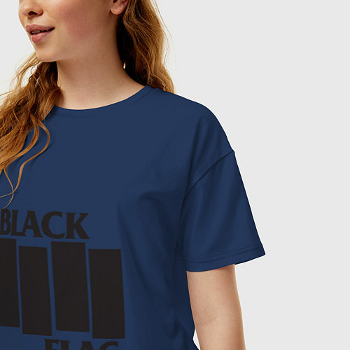 Женская футболка оверсайз Black Flag / Тёмно-синий – фото 3