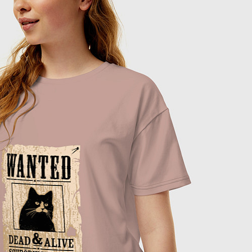 Женская футболка оверсайз Кот / Пыльно-розовый – фото 3