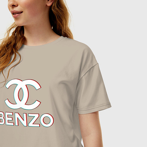 Женская футболка оверсайз BBT BENZO GANG / Миндальный – фото 3
