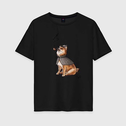 Женская футболка оверсайз Шерлокс холмс собака / Черный – фото 1